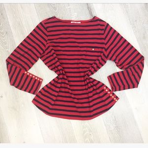 DG2 Diane Gilman Red Navy Striped Long Sleeve 1X
